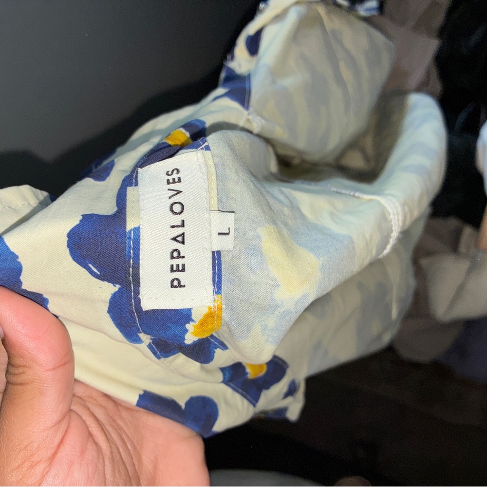 PepaLoves | Anthropologie | Floral Print Cropped Jacket in Cream and Blue - Picture 5 of 5
